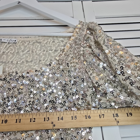 ZARA Puff Sleeve Tulle Sequin Crop Top Pearly Women's Sz Large Holiday Y2K Party - Picture 12 of 15